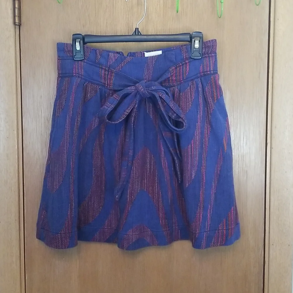 Anthropologie Cidra Blue Ikat Belted Skirt sz 6